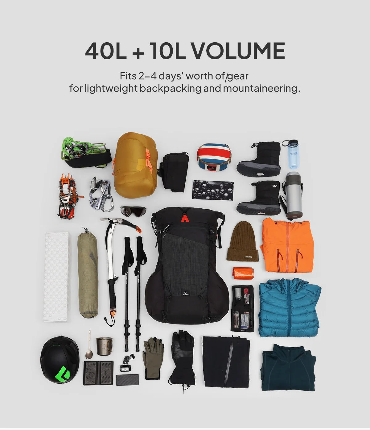 ThousWinds GaleCore 40+10L Lightweight Hiking Backpack Dyneema Trekking Pack Waterproof Bagpack