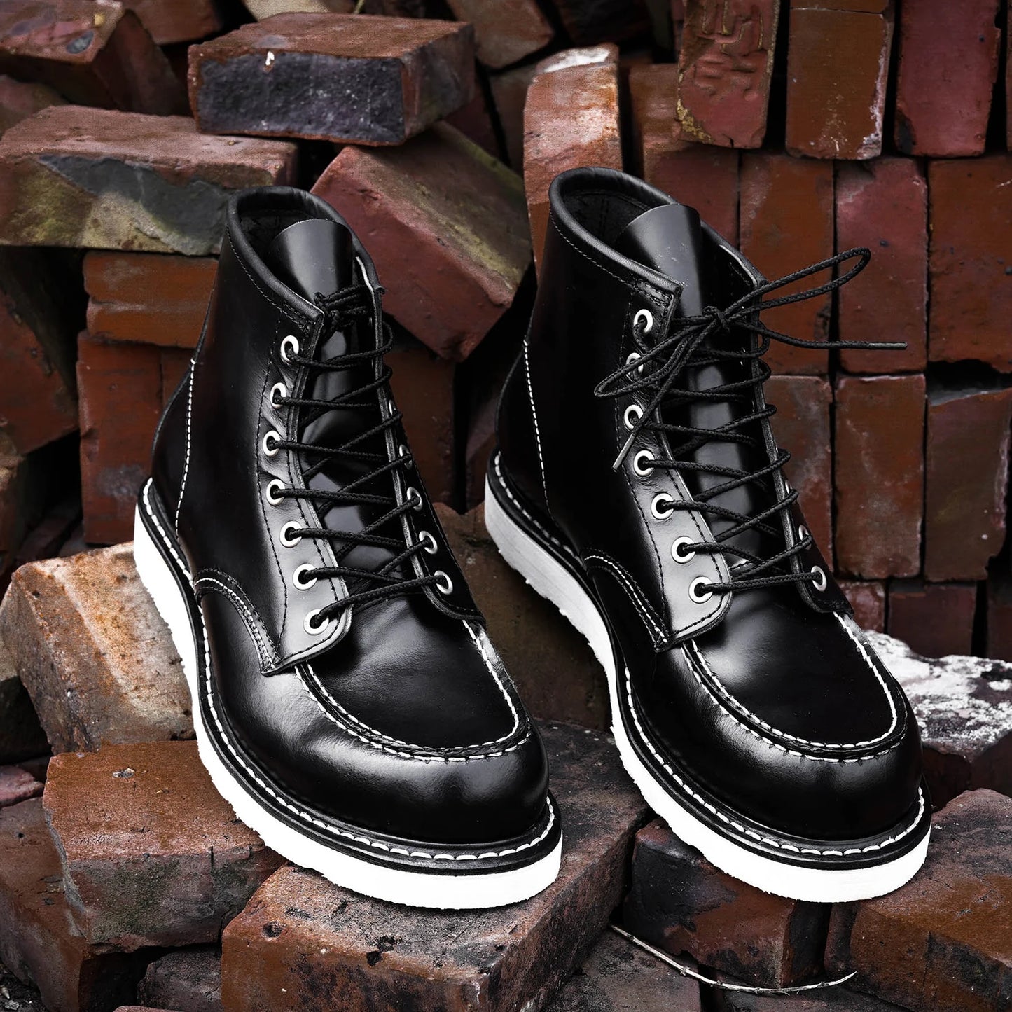 Durable Goodyear-Welted Stitchdown Rugged Style Work Boots Heritage Genuine Leather Moctoeboots Red For Men 1907 Shoes