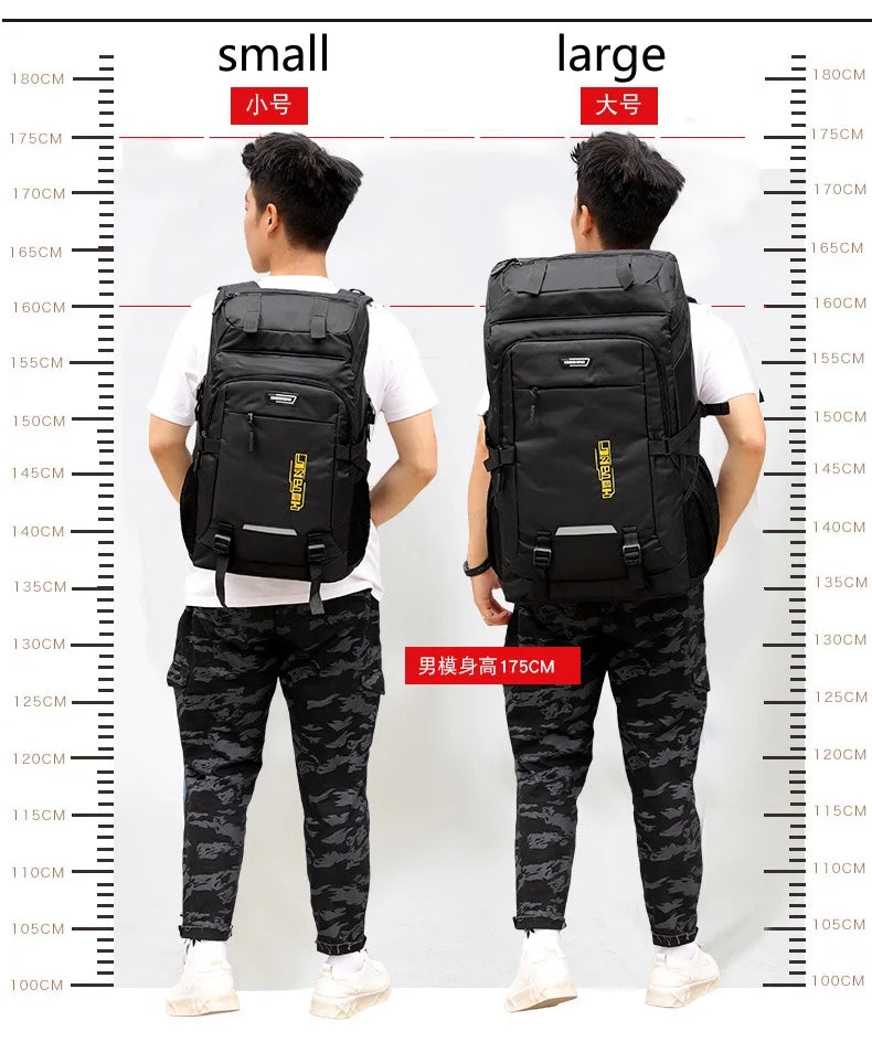 60L 80L Hiking Camping Backpack Nylon Waterproof Large Capacity Luggage Rucksack Men Women Outdoor Climbing Travel Sports Bag