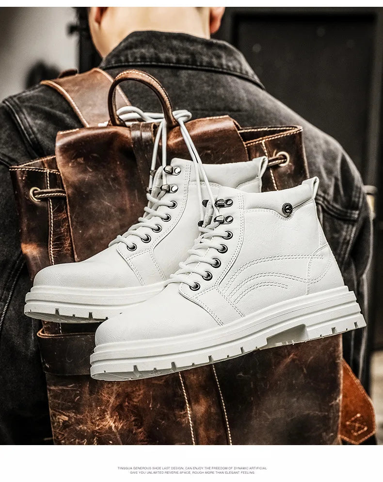 Luxury Men Boots Fashion Designer Motorcycle Boots for Men High Top Leather Casual Shoes Retro British Style Men Ankle Boots New