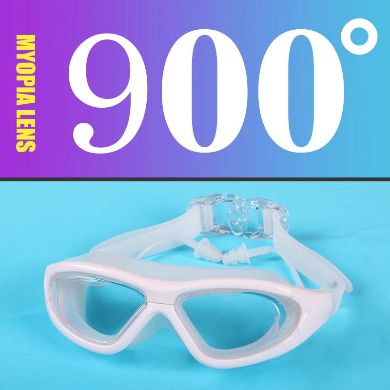 Adult Optical HD Swimming Goggles Anti-fog UV Protection Waterproof Silicone -2 To -9 Myopia Swim Eyewear Glasses with Earplug
