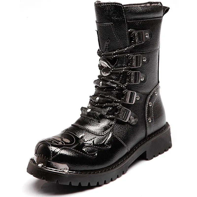 Men's Motorcycle Boots Outdoor Boots Four Season Fashion Cycling Shoes High Top Mens Casual Boot PU Leather Boots Plus Size 46