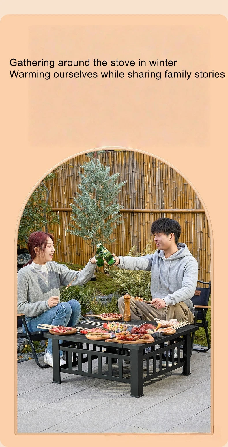 Outdoor Square Barbecue Grill Multi-Functional Barbecue Table Charcoal-Fired Tea-Brewing Table Wood-Burning Stove