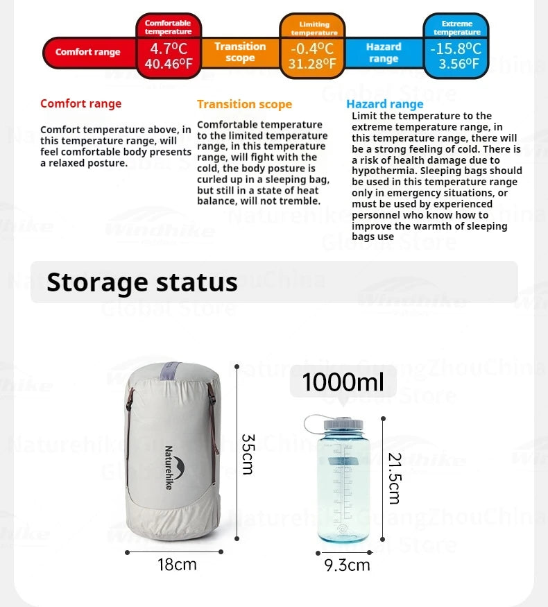 Naturehike CW400 Sleeping Bag Winter 650FP Duck Down Hooded Hiking Sleeping Bag 20D Nylon Waterproof Ultralight Envelope Warm