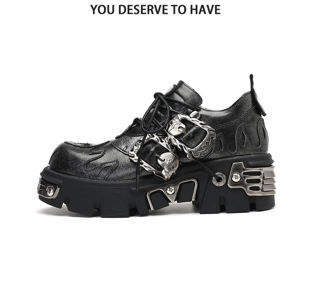 Soled Motorcycle Boots for Women, European and American Short Boots, Retro Lace Up Short Boots Dark gray flame flower shoes