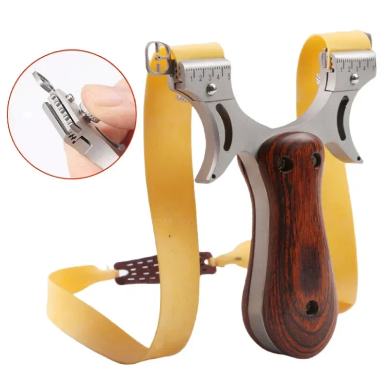 Outdoor Hunting Stainless Steel Wooden Handle Shooting Slingshot Traditional Rubber Band Catapult Slingshot Adult Shooting Game