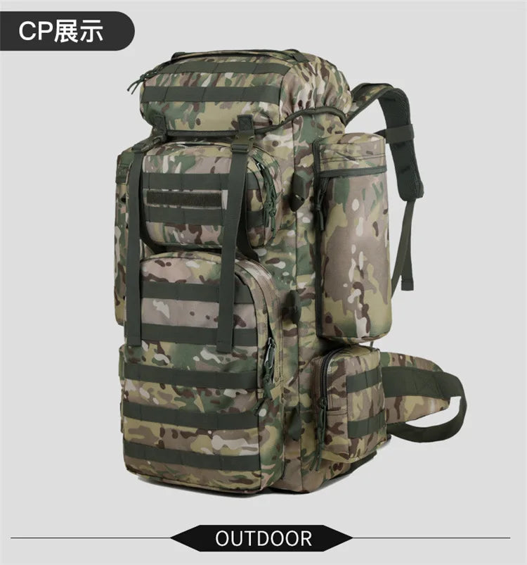 70L Large Capacity Tactical Backpack,Wear-Resistant Rainproof Oxford Cloth,Multifunctional Outdoor Camping Hiking Climb Bag,B437