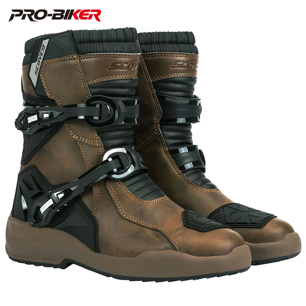 Waterproof Biker Studded Boot Anti-slip Motorcycle Boots Wear-resistant Motorcycle Protection Equipment Anti-fall Motocross Boot