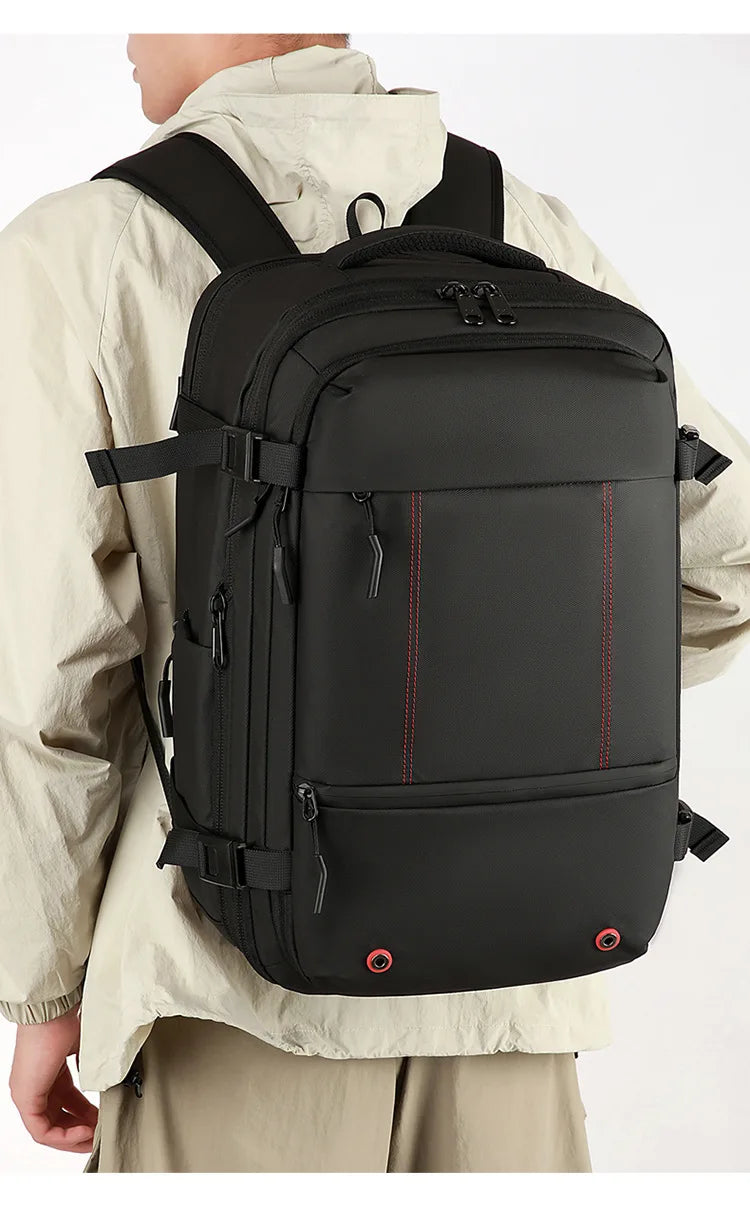 Vacuum Compression Backpack 35L Expandable, Travel Hiking Laptop Bag with Waterproof Cover, Lightweight Daypack for Outdoor