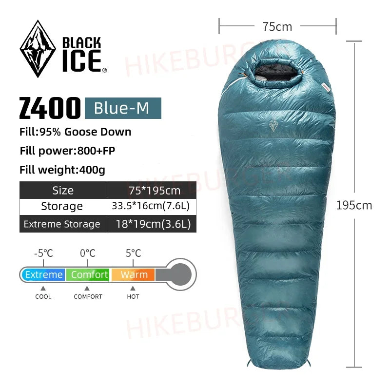 Black Ice Z-series 800FP Outdoor Camping Sleeping Bag Ultralight Coldproof Mummy Goose Down Tent Thickness Sleeping Bag