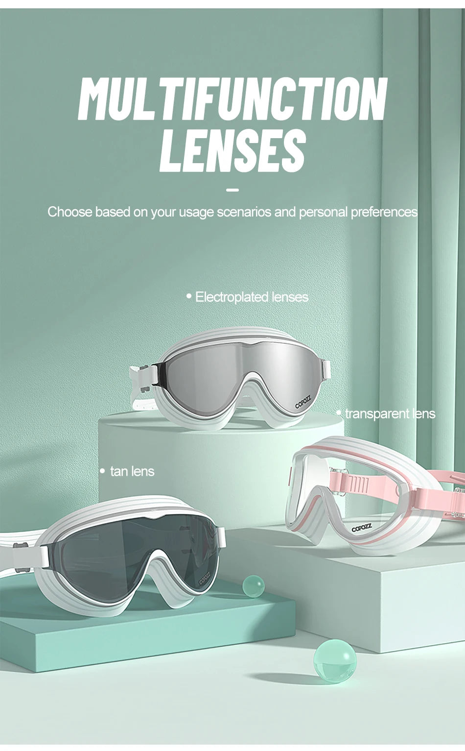 COPOZZ New Large Frame Adults Swimming Goggles Professional Plating Durable Anti Fog Comfort Eyewear Swimming Glasses Men Women