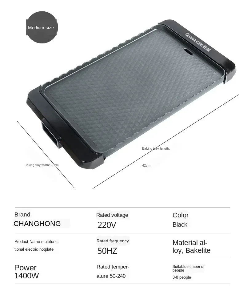 220V Large Electric Grill Barbecue Household Smokeless Electric Grill Pan Non-stick Grill Pan Grilled Fish Electric C