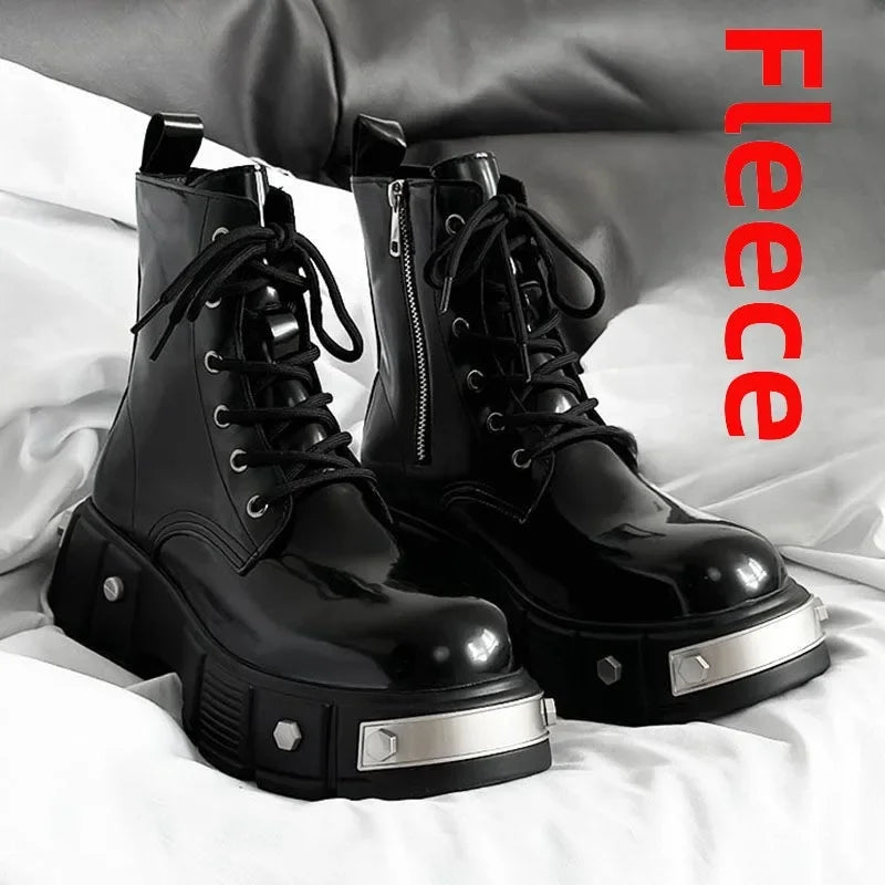 2025 Couple Platform Men's Punk Style European and American Zipper Locomotive British High-top Big Head Tooling Boots Women
