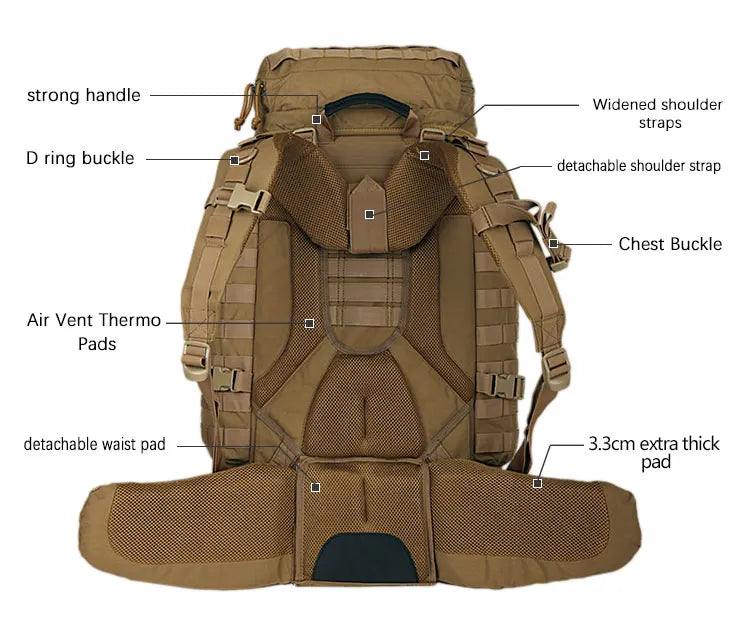 YAKEDA 90L Heavy Large Capacity Mountaineering Bag Waterproof Dustproof Breathable Adventure Outdoor Travel Tactical Backpack