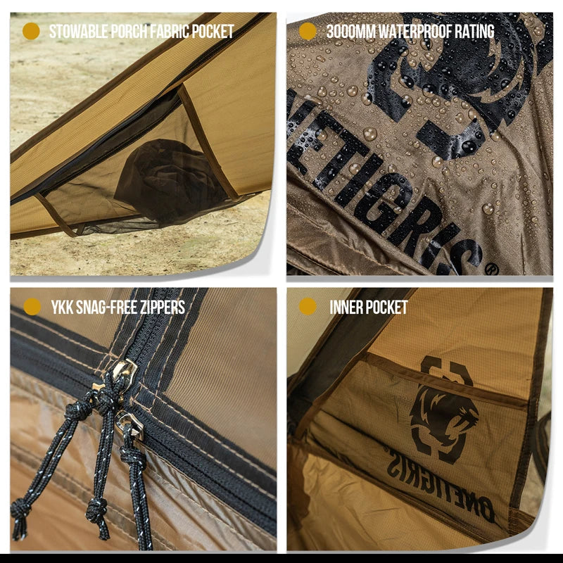 OneTigris TETRA Camping Tent 1-2 Person 3000mm Waterproofed Lightweight Backpacking Tipi Tent | Inner Mesh Tent Option Available
