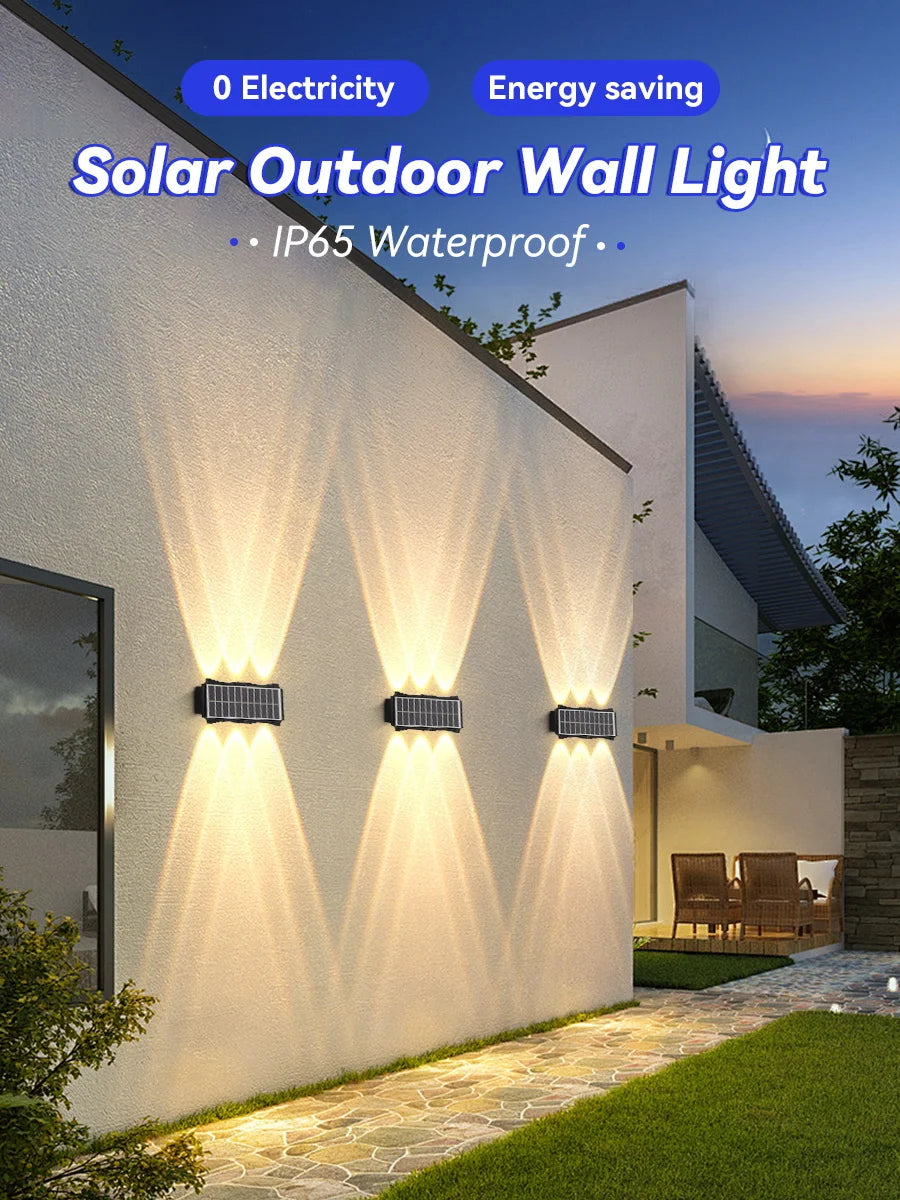 Solar Wall Lamp Outdoor Warm Light Waterproof Up And Down Luminous Lighting Balcony Yard Garden Decoration Lights Exterior Wall