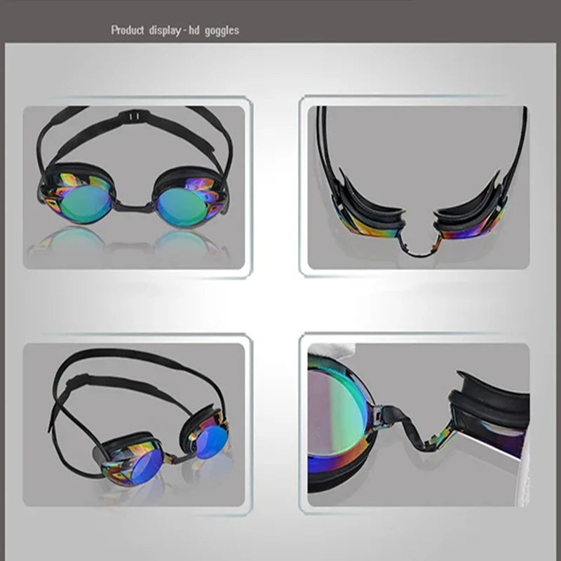 Professional Swimming Goggles Men Women Waterproof Anti-fog Cool Silver Plated Swim Glasses Comfortable Diving Pool Accessories