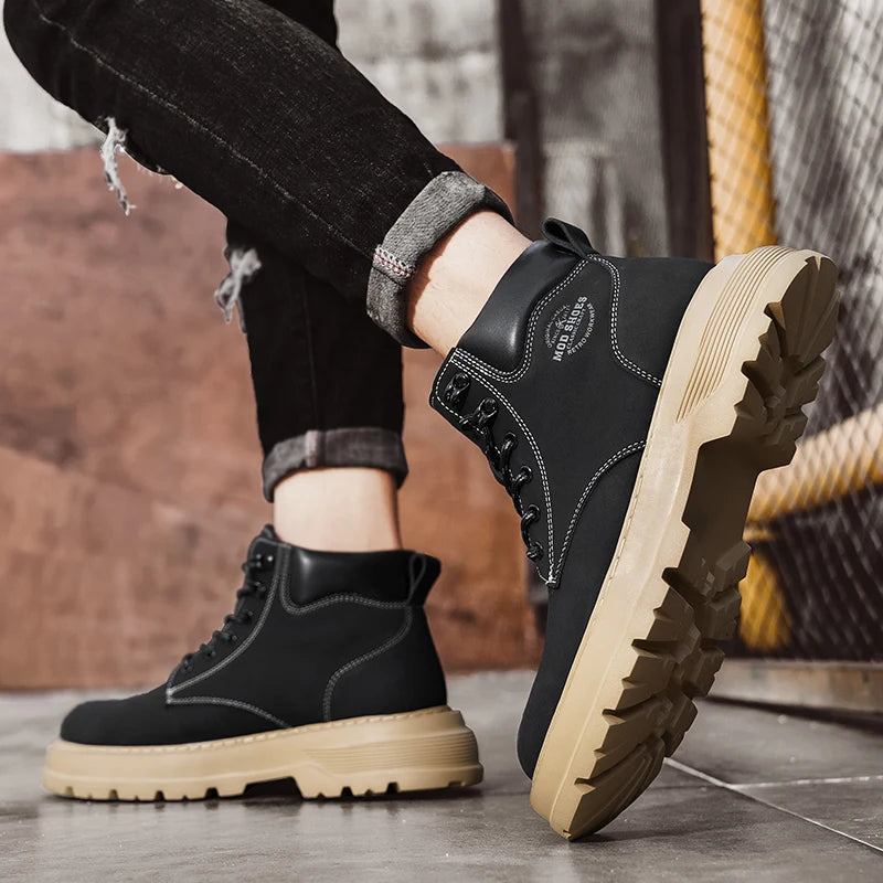 New Arrival Mens Ankle Boots Fashion Comfortable Motorcycle Boots Leisure Walk Male Basic Boots Outdoor High Top Shoes Sneakers