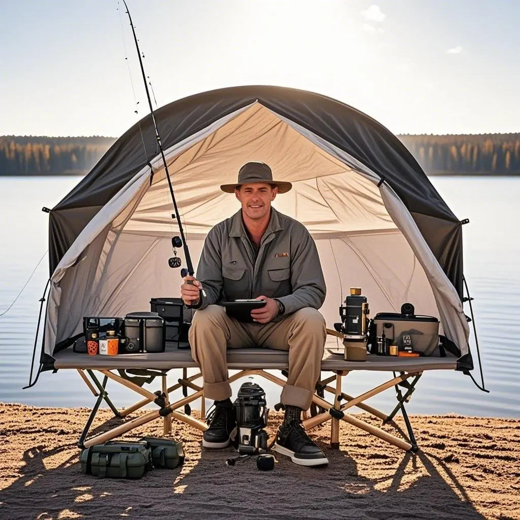 All-Season Camping Cot Tent 1-Person - Sturdy Cross-Braced Structure, for Fishing or Outdoor Activities,, Compact & Portable