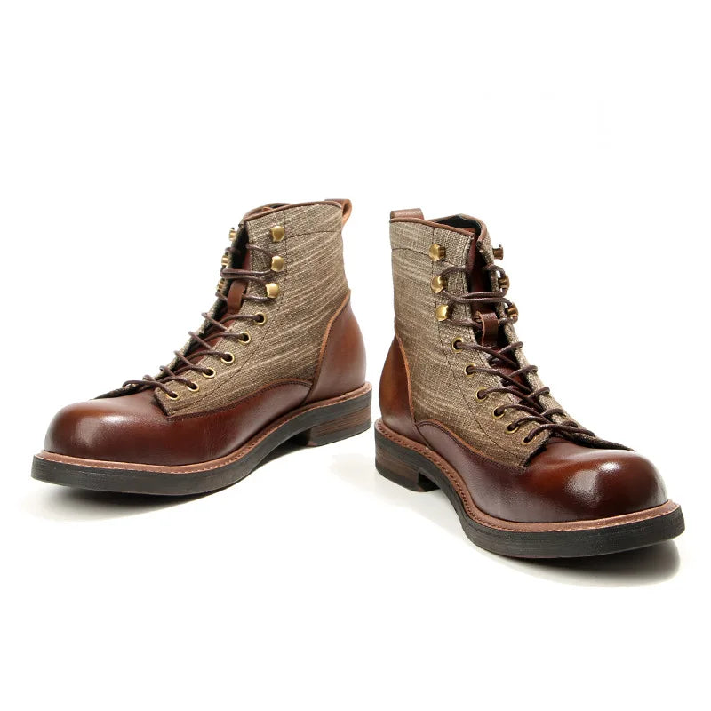 A075 Short Men Boots Fashion Male Footwear 2024 Round Toe Men's Mix Colors  Trend Casual Winter Leather Men's Shoes Retro Boots