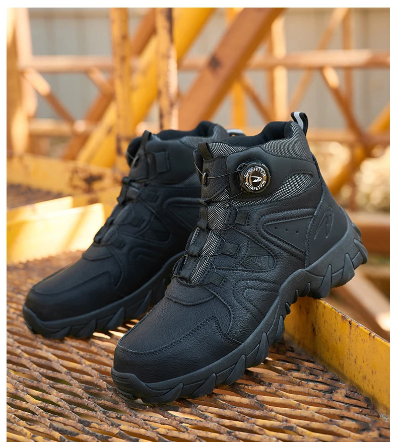 Rotating button Safety Boots Men Outdoor tactical boots Indestructible shoes Puncture-Proof Work Boots Steel toe shoes Sneakers