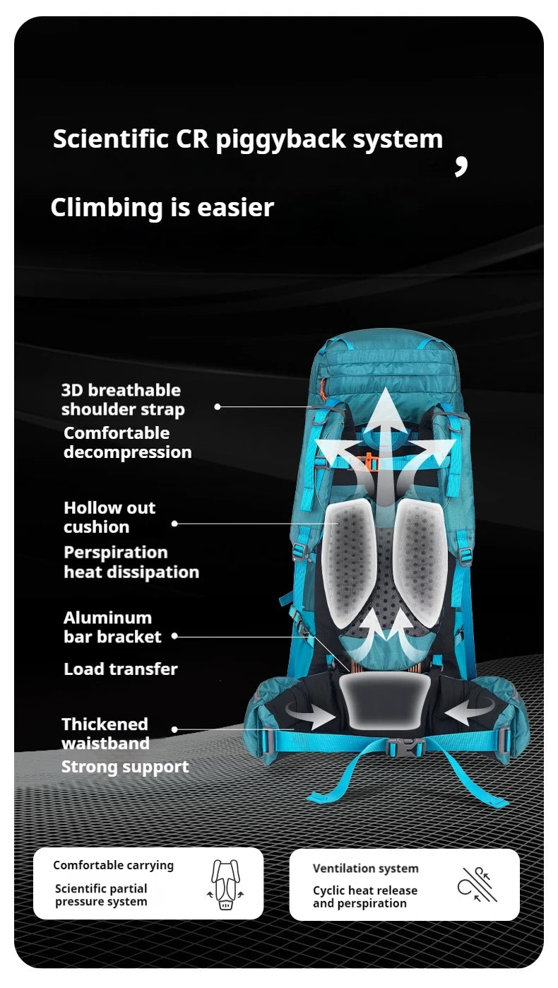 Naturehike Hiking Backpack Waterproof 45/55/65L Knapsack Climbing Travel Outdoor Sports Large Capacity Nylon Bag With Rain Cover