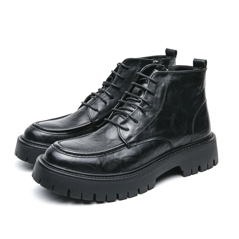 Fashion Men's Genuine Leather Casual Shoes Classic Outdoor Workwear Shoes Men's Motorcycle Boots Handsome Height Increasing