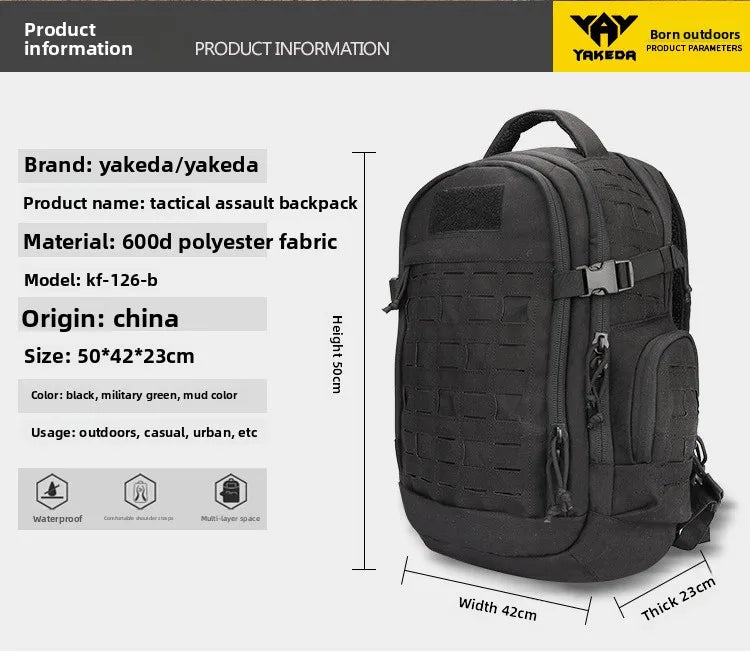 YAKEDA Assault Tactical Molle Backpack Fans 600D Sports Outdoor Bag High Capacity Tourism Hiking Mountain Camping Bags