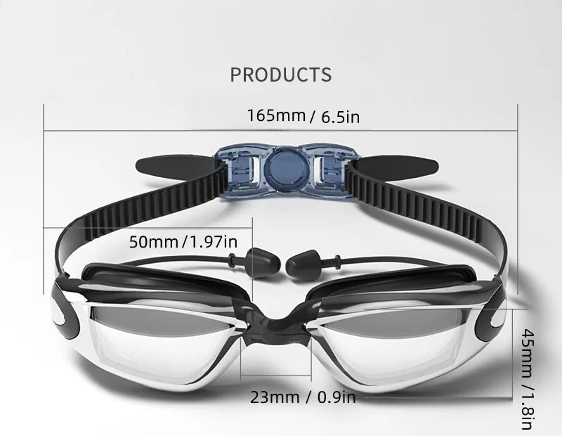 Professional Swimming Goggles with Earplugs Adult Anti-fog UV Protection Lens Men Women Waterproof Adjustable Silicone Glasses
