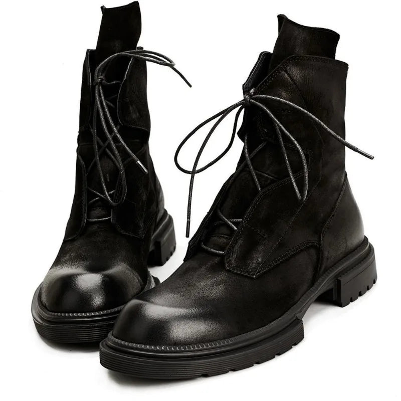 Motorcycle Riding Boots Genuine Leather British Leather Boots High Top Shoes Handmade Retro Men Leather Work Boot