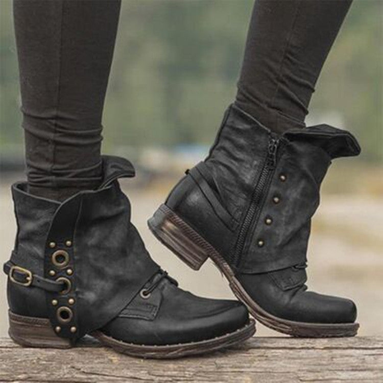 Women New Casual Short Boots Autumn Winter Retro Women Boots Fashion Plush Lace Up Flat Ankle Boots Plus Size Zapatos De Mujer