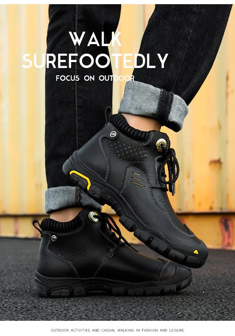 Motorcycle Riding Boots with Winter Velvet Style Warm Waterproof and Non Slip Outdoor Leisure Hiking Shoes Motorcycle Boots