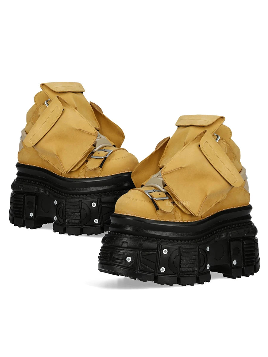 Thick Sole Lace Up Short Boots Autumn New Round Toe Punk Street Rock Sports Casual Shoes Black Fashion Women's Ankle Boots