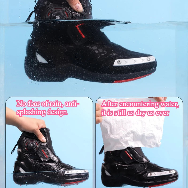 Retro Men Motocross Boots Waterproof Urban Riding Shoes Black Leather Motorcyclist Boots Wear-resistant Motorcycle Racing Shoes