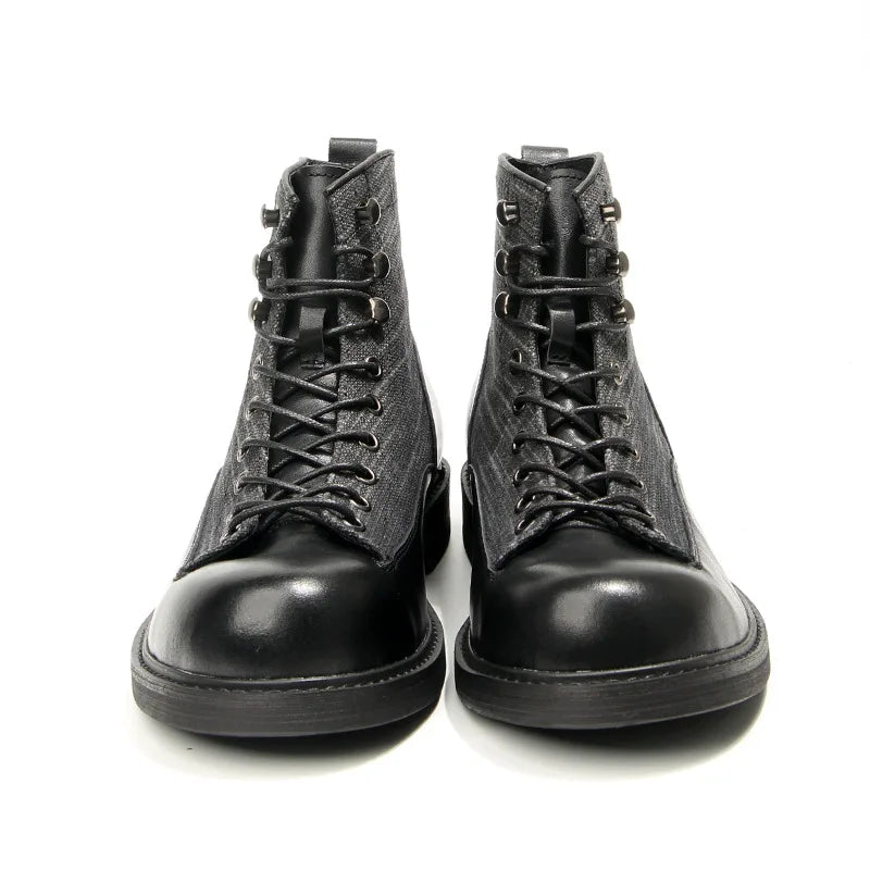 A075 Short Men Boots Fashion Male Footwear 2024 Round Toe Men's Mix Colors  Trend Casual Winter Leather Men's Shoes Retro Boots