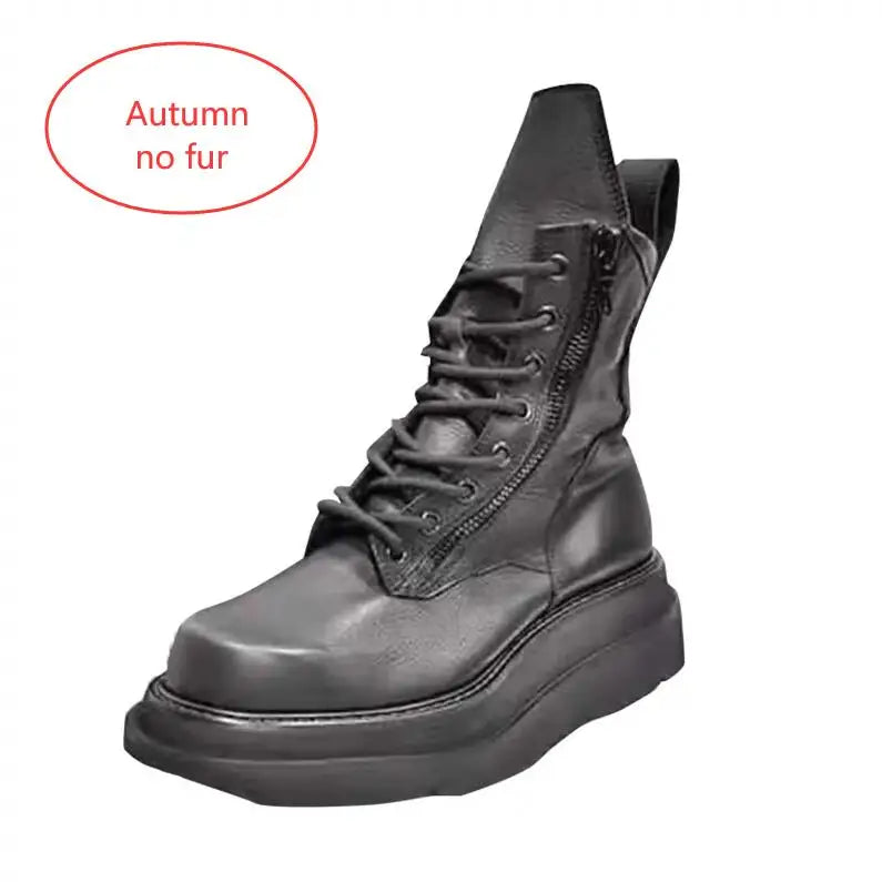 Genuine Leather Men Ankle Boots Punk Cowboy Boots Retro Outdoor High-top Shoes