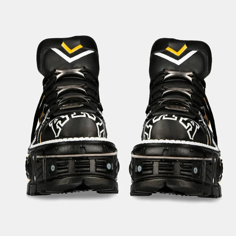 Fashion Men's Genuine Leather Punk New Motorcycle Boots Spanish Tank Metal High-Top Platform Women Handmade Ankle Shoes