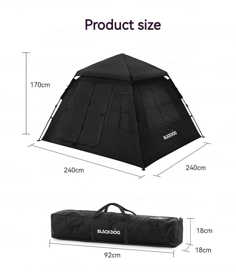 Naturehike BLACKDOG Automatic One-touch Tent Quick Open Two Door Four Window Camping Outdoor Black Coated Waterproof Thickened