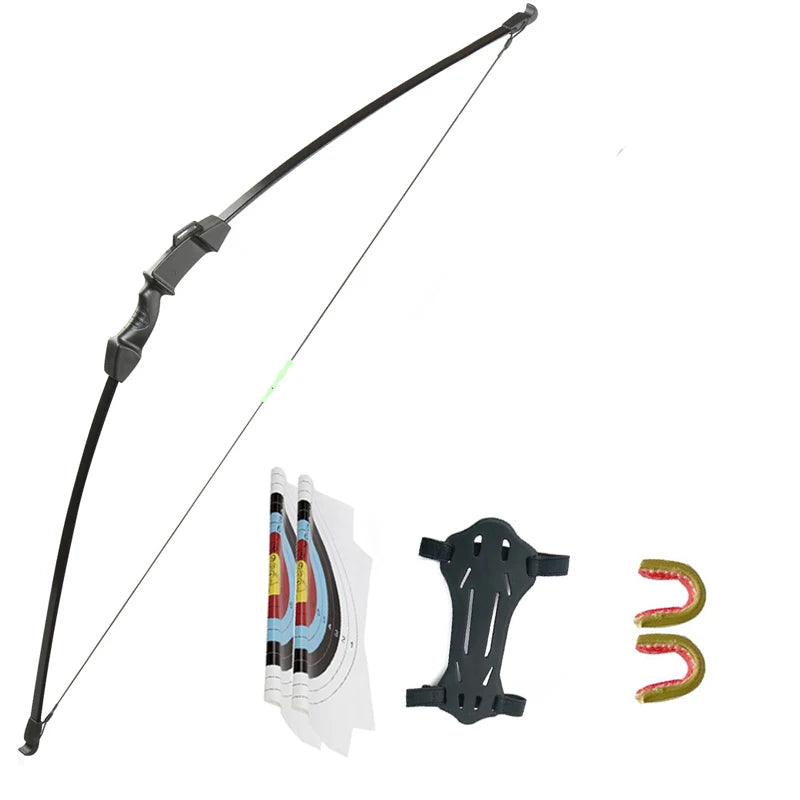 15lbs Child Recurve Bow Longbow Toy Youth Set Kids Bow with Arm Finger Guard Bow String for Gaming Practice Gift