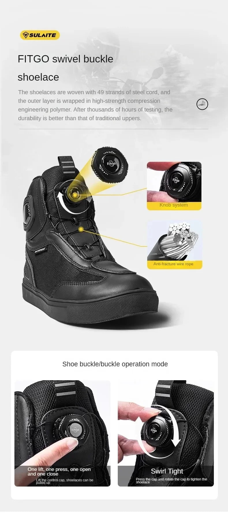 Sulaite Motorcycle Boots Men Waterproof Motorcyclist Boots Black Leather Motocross Boots Breathable Moto Biker Shoes