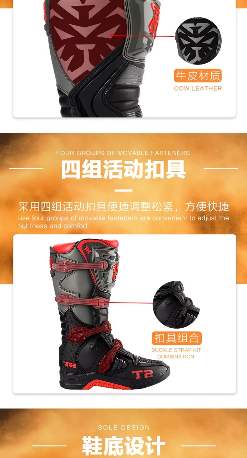 Men's Motorcycle Boots Waterproof Racing Boots Anti Fall Women Motocross Equipment Wear-resistant Rally Shoes Safety Riding