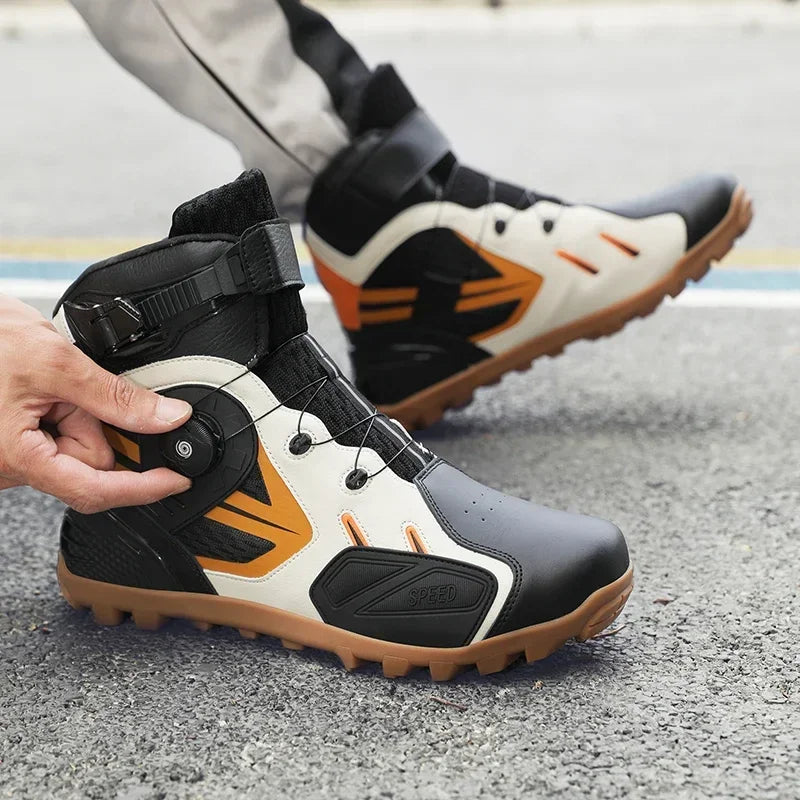 Summer Retro Mountain Off-road Motorcycle Riding Boots Men Motorbike Motocross Cycling Shoes With Gear Shift Pad Rubber Sole