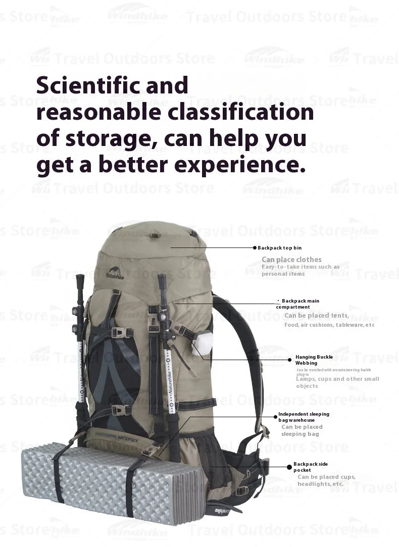 Naturehike 70+5L Backpack Professional Outdoor Climbing Hiking Travel Big Capacity Mountaineering Camping Support System Bag