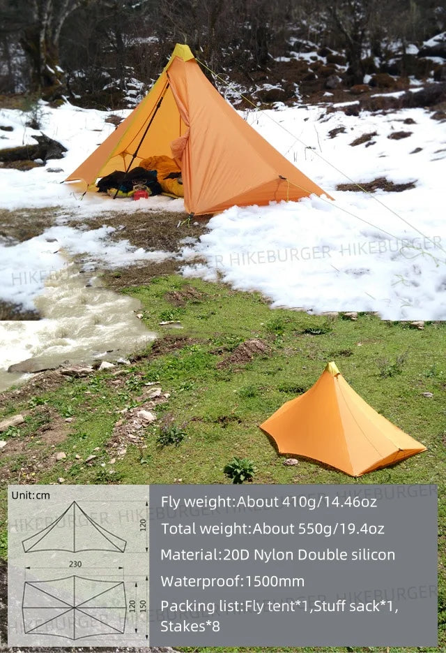 Knot Maya 1P Pyramid Tent Outdoor Ultralight No Pole Tent Camping 20D Nylon Double Silicone Waterproof Hiking Backpack Tent