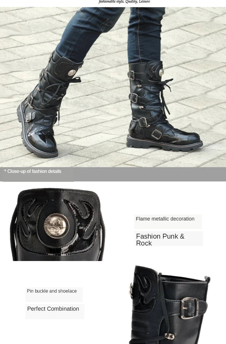 High Quality Motorcycle High Boots Black Thick Soled Anti Slip Tactical Boots Waterproof Casual Boots Outdoor Casual Shoes