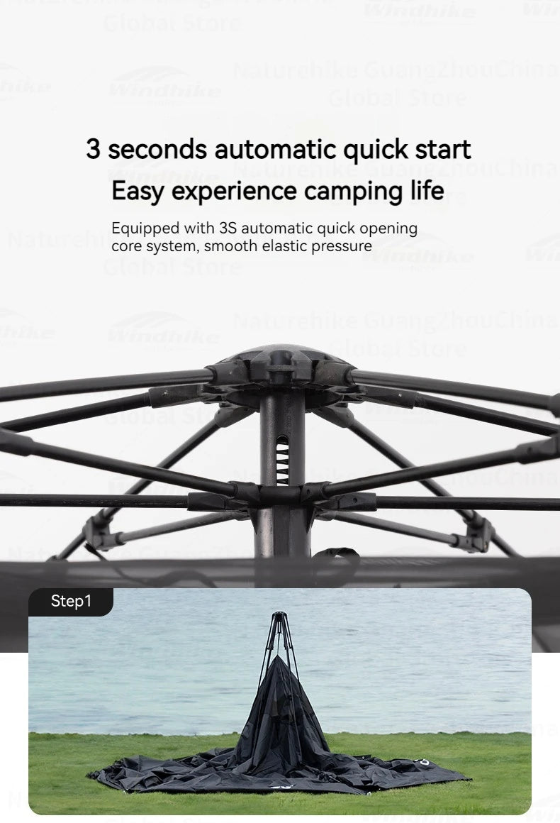 Naturehike Blackdog Automatic One-touch Tent Outdoor Camping Hexagonal Dome Tent Quick Open Waterproof Black Coated Sunscreen