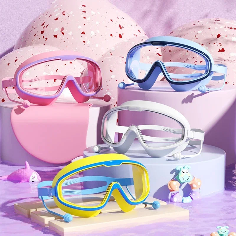 1Pair of Big Frame Swimming Goggles for Kids&Adults Anti-Fog No Leak Clear Wide View Scuba Diving Swimming Glasses with Earplugs