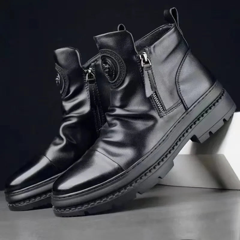 New Men Ankle Boots British Style High Top Men Shoes Motorcycle Leather Boots Zipper Retro Men's Boots Zapatillas Hombre