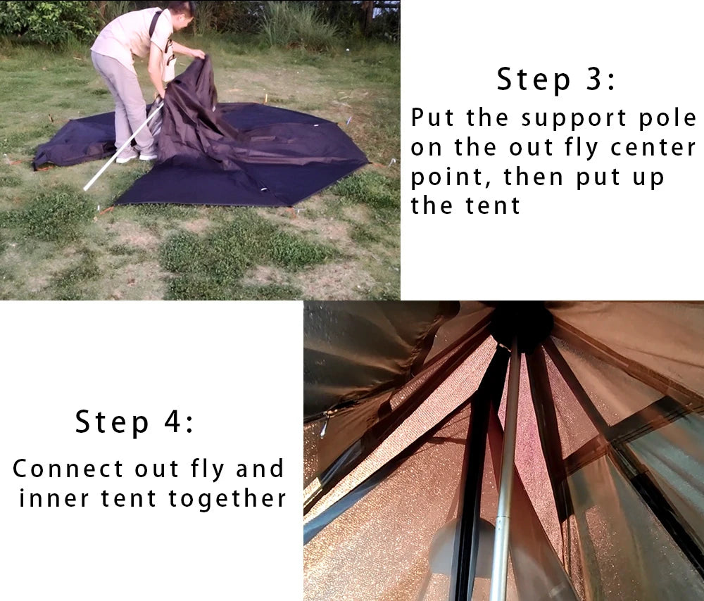 Camping Teepee Tent with Chimney Window Outdoor Ultralight Tipi Pyramid Tent Double Layer Bushcraft 1 Person Tents Hot Tent