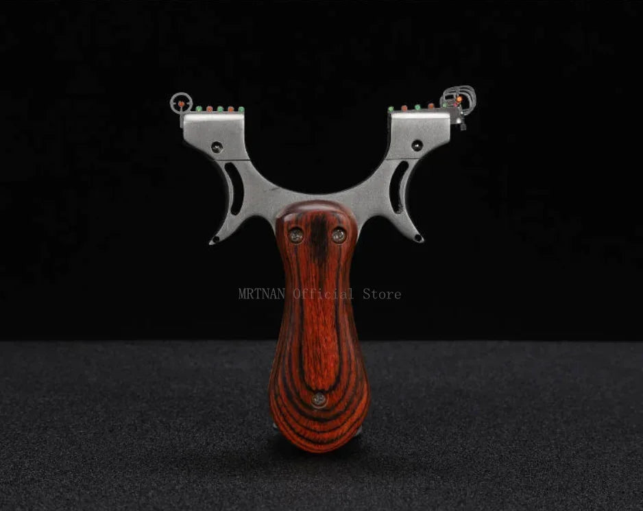 Outdoor Hunting Stainless Steel Wooden Handle Shooting Slingshot Traditional Rubber Band Catapult Slingshot Adult Shooting Game